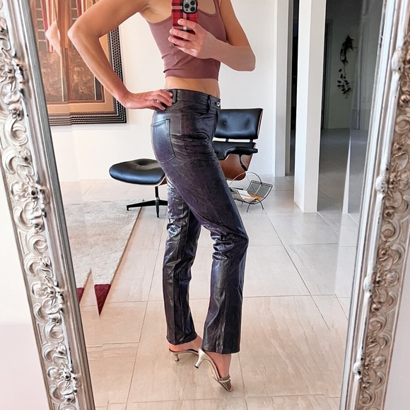 GUESS Snake Print Faux Leather Bootcut Pants Size 27 - Picture 1 of 11